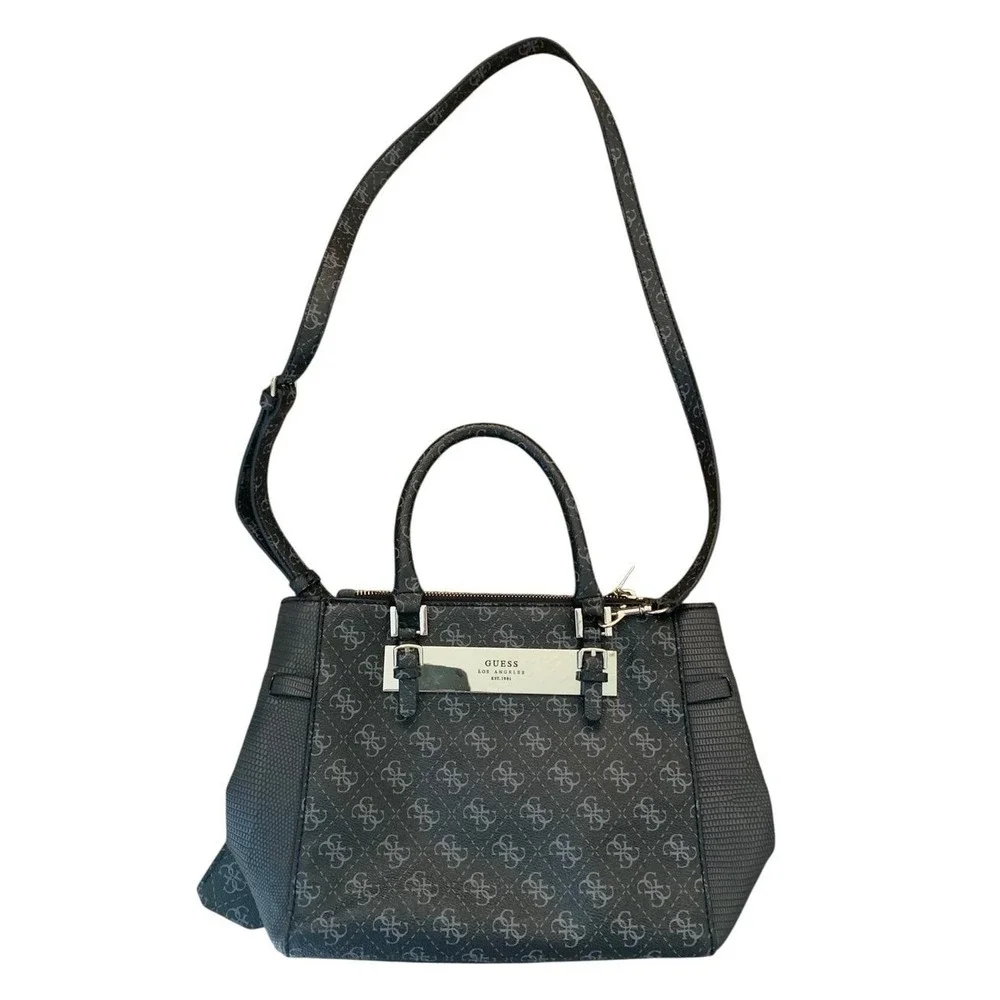 Guess Satchel Crossbody Bag Womens Medium Black Logo Monogram Y2K Chic